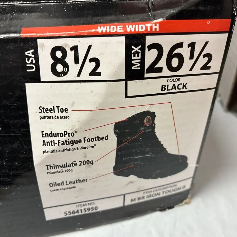 Brahma Mens Iron Tough II Steel Toe Work Boots-Men’s Size 8.5W - New In Box